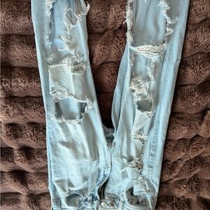 American Eagle Outfitters Pale Blue Ripped Skinny Jeans